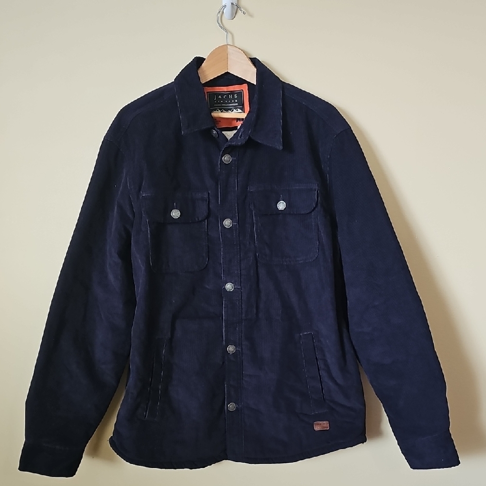 Jachs NY Men Navy Blue Corduroy Shirt Jacket Shacket Overshirt Chore Coat SzXL